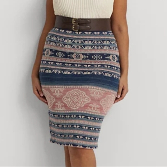 Lauren Ralph Lauren Dresses & Skirts - Ralph Lauren boho knit pink blue wool blend geo motif midi pencil skirt …